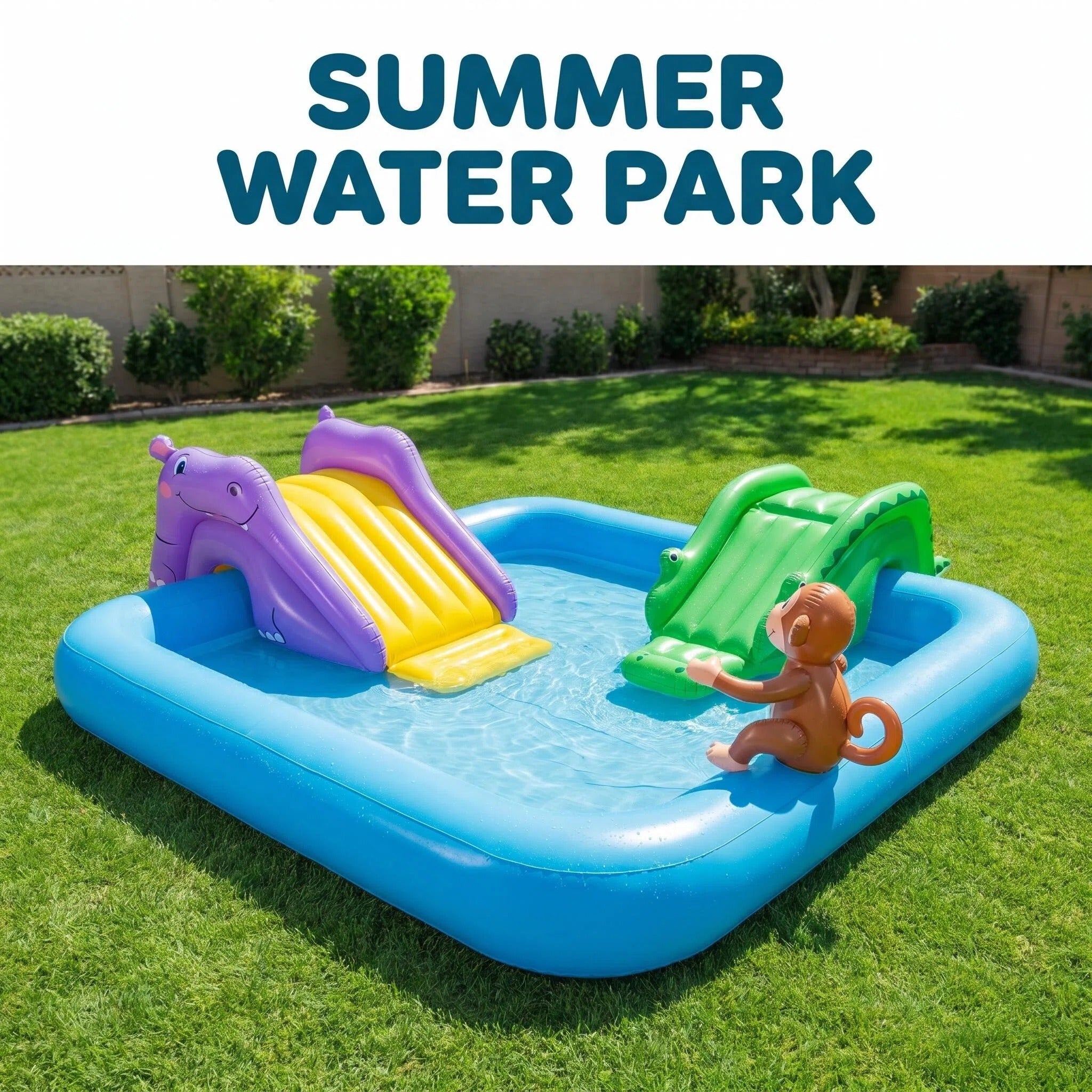 Kids Inflatable Summer Water Park Play Pool with Dual Slides & Animal Sprinklers
