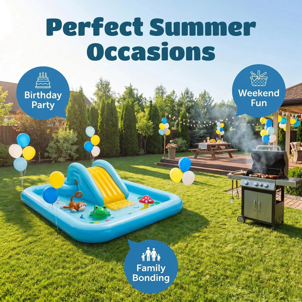 Kids Inflatable Summer Water Park Play Pool with Dual Slides & Animal Sprinklers