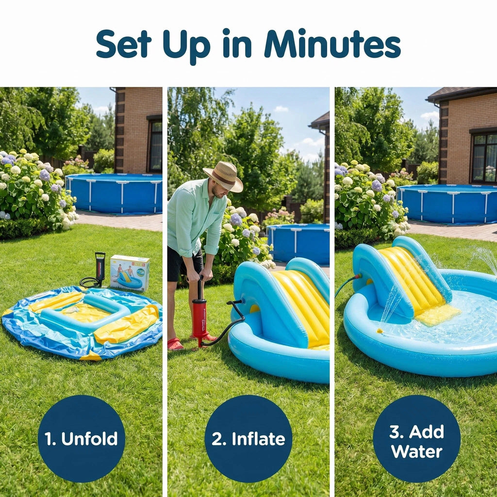 Kids Inflatable Summer Water Park Play Pool with Dual Slides & Animal Sprinklers