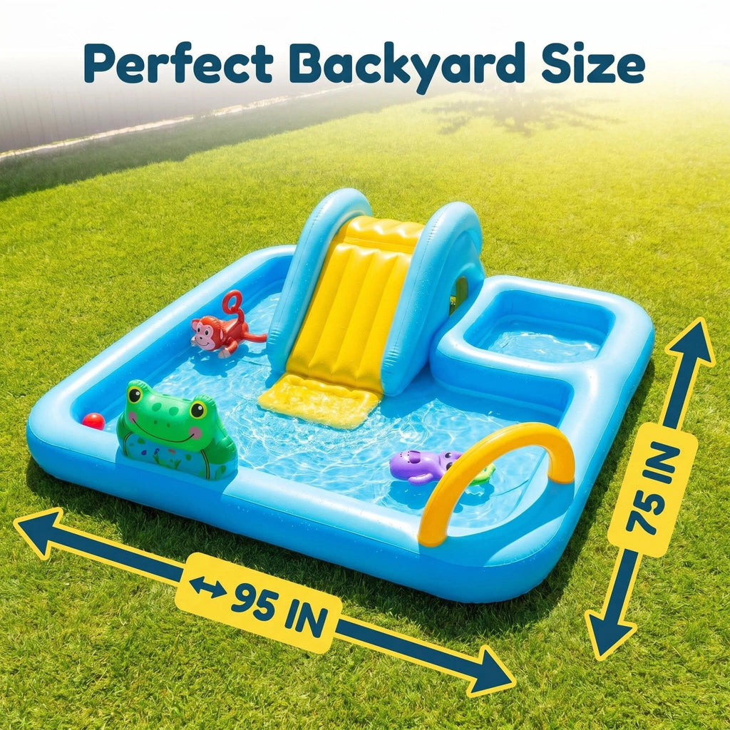 Kids Inflatable Summer Water Park Play Pool with Dual Slides & Animal Sprinklers