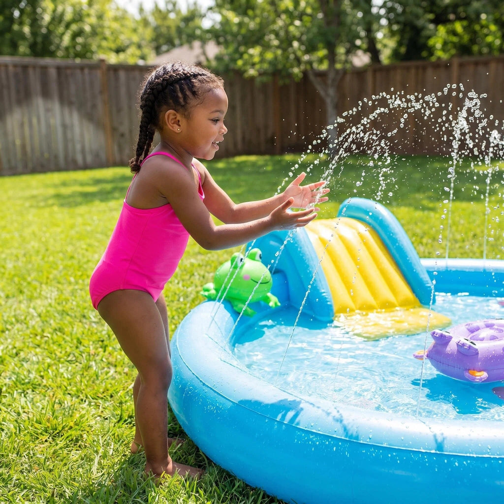 Kids Inflatable Summer Water Park Play Pool with Dual Slides & Animal Sprinklers