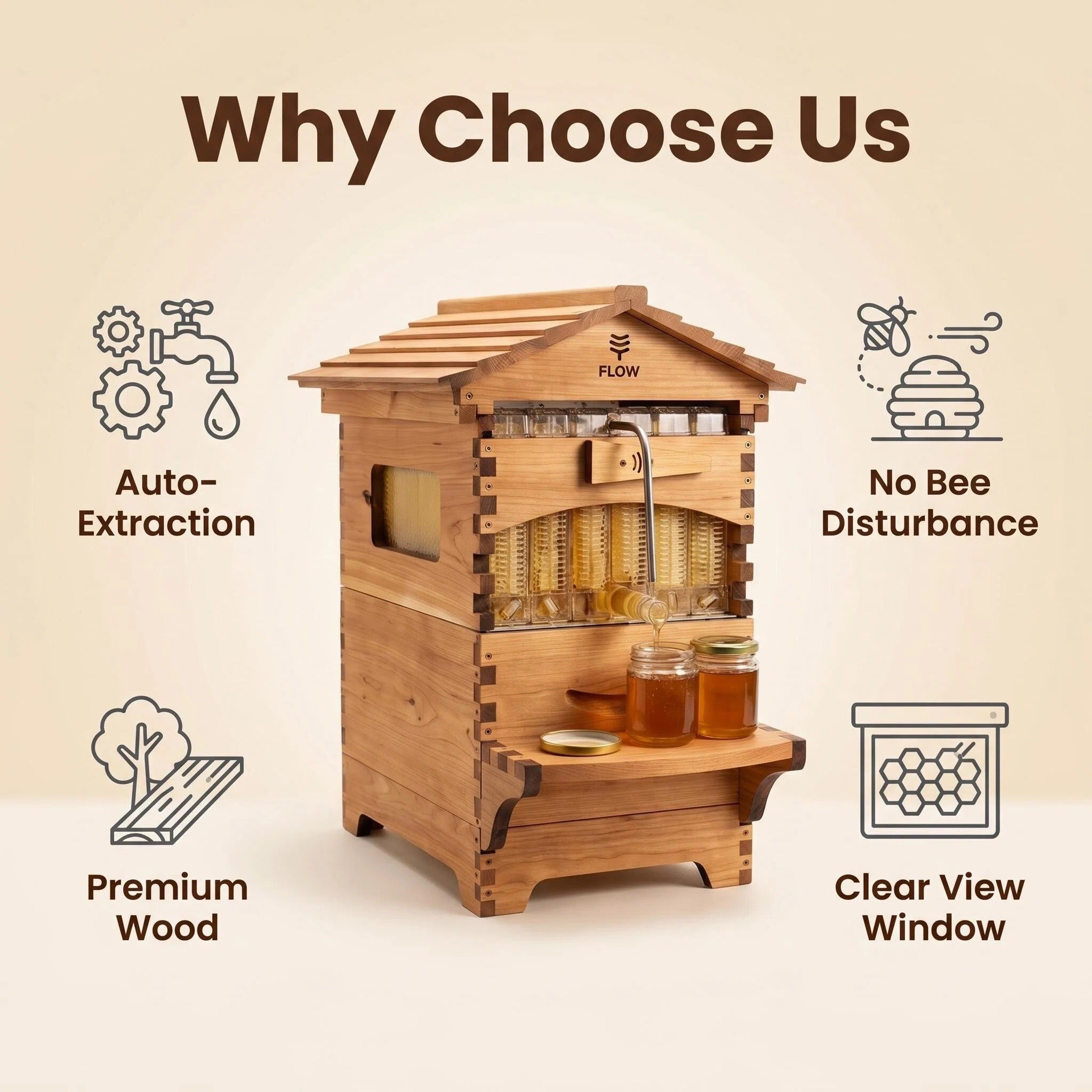 Beehive with Auto-Flow Technology, Effortless Honey Harvesting Beekeeping Kit