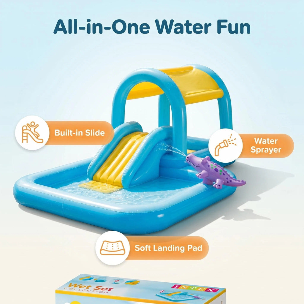 Kids Inflatable Summer Water Park Play Pool with Dual Slides & Animal Sprinklers